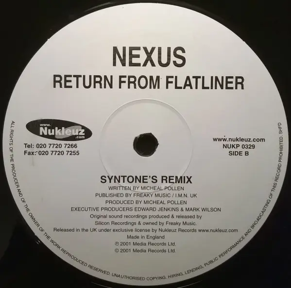 Nexus - Return From Flatliner, Electronic, Trance, 2001 - Nukleuz, UK, Vinyl 1x 12", 45 RPM
