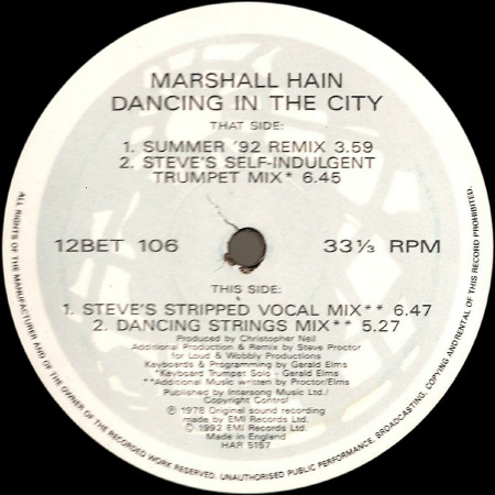 Marshall Hain - Dancing In The City - 1992 - Downtempo, House - Better Days - Vinyl 1x 12", 33 ⅓ RPM