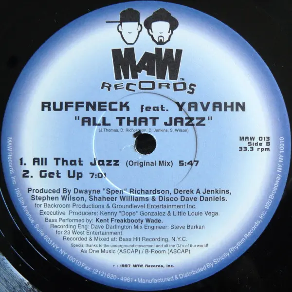 Ruffneck Featuring Yavahn - All That Jazz, Electronic, Garage House, House, 1997 - MAW Records, US, Vinyl 1x 12", 33 ⅓ RPM
