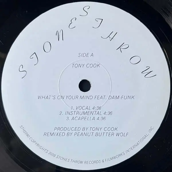 Tony Cook feat. Dam-Funk - What's On Your Mind, Funk / Soul, Funk, 2010 - Stones Throw Records, US, Vinyl 1x 12", 33 ⅓ RPM