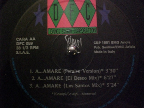 Scialpi - A....Amare, Electronic, Euro House, New Wave, 1991 - DFC, Italy, Vinyl 1x 12", 33 ⅓ RPM