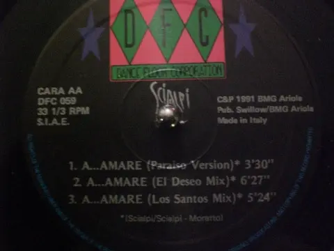 Scialpi - A....Amare, Electronic, Euro House, New Wave, 1991 - DFC, Italy, Vinyl 1x 12", 33 ⅓ RPM