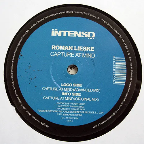 Roman Lieske - Capture At Mind, Electronic, Progressive House, Tribal House, 2004 - Intenso Recordings, Spain, Vinyl 1x 12"