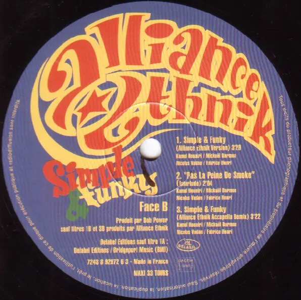 Alliance Ethnik - Simple & Funky, Hip Hop, Pop Rap, 1995 - Delabel, France, Vinyl 1x 12", 33 ⅓ RPM, Maxi-Single