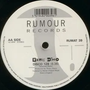 Tricky Disco - Disco 130 (I Feel Like Dancin'), Electronic, Bleep, Techno, 1991 - Rumour Records, UK, Vinyl 1x 12", 45 RPM, S