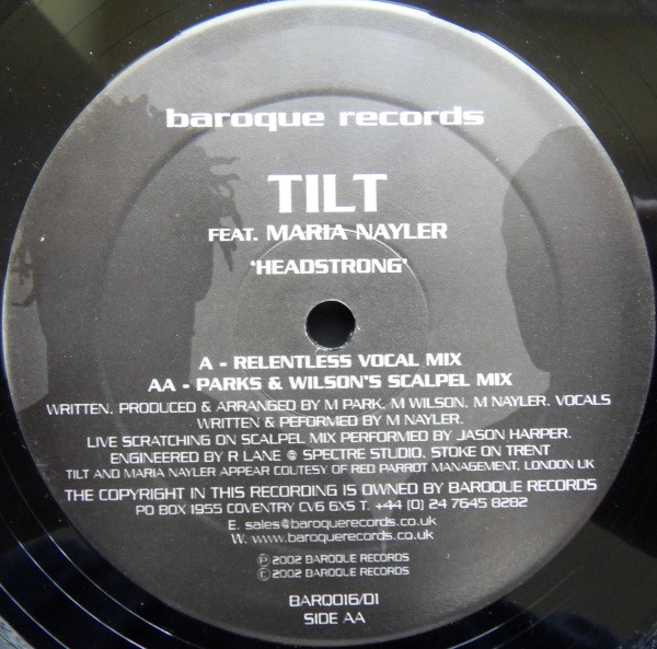 Tilt Feat. Maria Nayler - Headstrong, Electronic, Progressive House, Progressive Trance, 2002 - Baroque Records, UK, Vinyl 1x