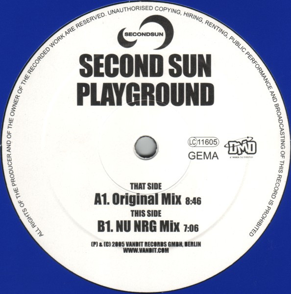 Second Sun - Playground, Electronic, Trance, 2005 - Vandit Records, Germany, Vinyl 1x 12", 33 ⅓ RPM, 45 RPM