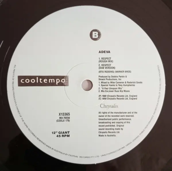 Adeva - Respect, Electronic, Garage House, House, 1988 - Cooltempo, Australia, Vinyl 1x 12", 45 RPM