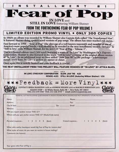 Fear Of Pop - In Love, Electronic, Rock, Alternative Rock, Downtempo, Experimental, Pop Rock, 1998 - Giant Step Records, US, 