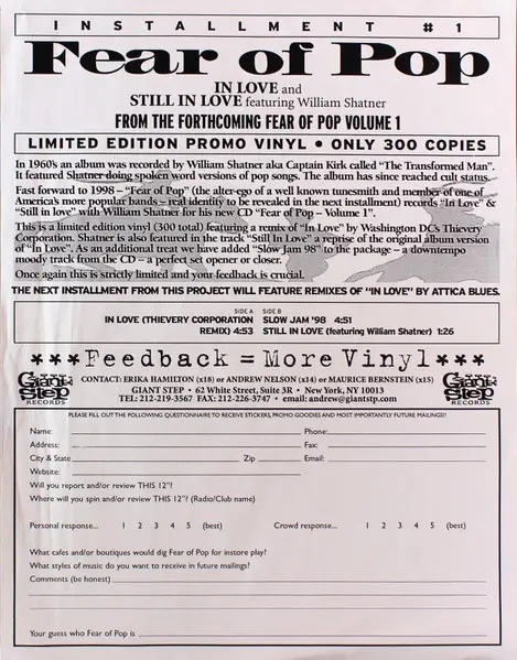 Fear Of Pop - In Love, Electronic, Rock, Alternative Rock, Downtempo, Experimental, Pop Rock, 1998 - Giant Step Records, US, 