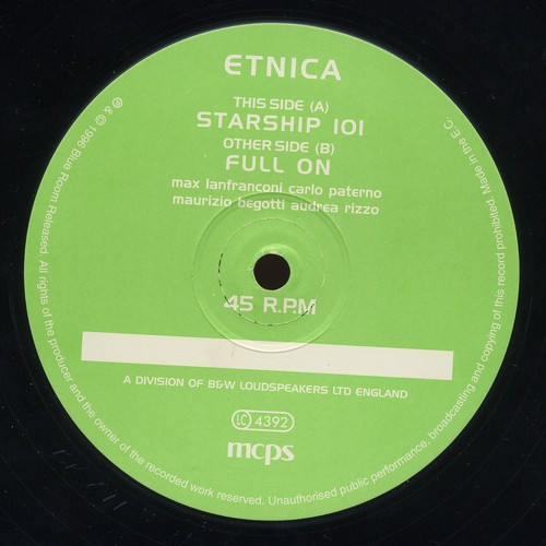 Etnica - Starship 101 / Full On, Electronic, Goa Trance, 1996 - Blue Room Released, UK, Vinyl 1x 12", 45 RPM