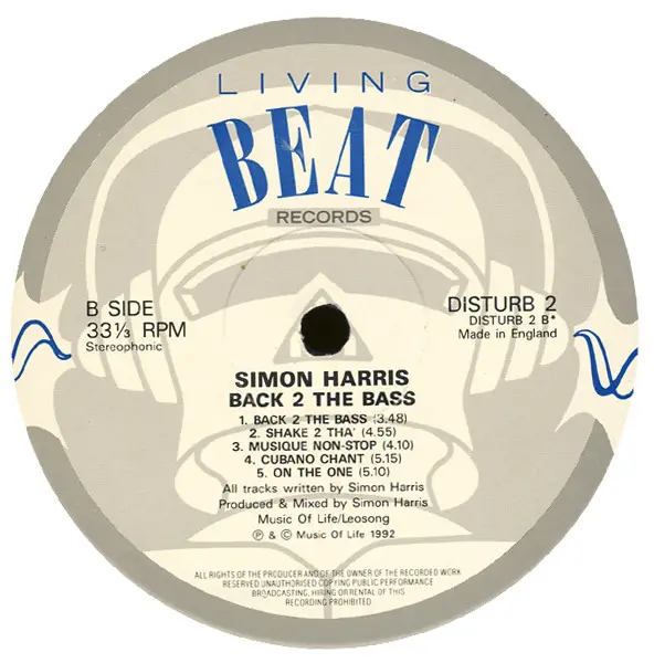 Simon Harris - Back 2 The Bass, Electronic, Electro, House, 1992 - Living Beat Records, UK, Vinyl 1x LP, Album, Stereo