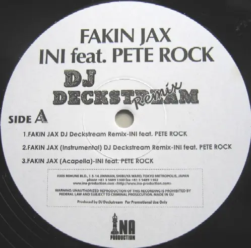 INI / Beatnuts, The - DJ Deckstream Remixes, Hip Hop, 2006 - INA Production, Japan, Vinyl 1x 12", 33 ⅓ RPM, Partially Unoffic