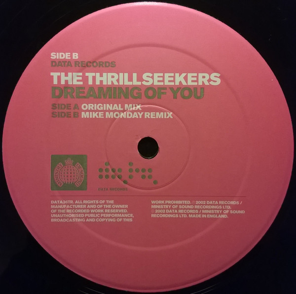 Thrillseekers, The - Dreaming Of You, Electronic, Progressive Trance, Trance, 2002 - Data Records, Ministry Of Sound, UK, Vin