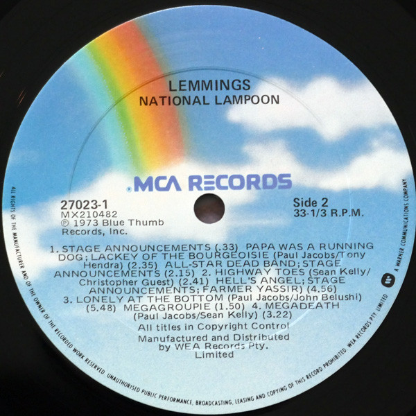 National Lampoon - Lemmings, Non-Music, Stage & Screen, Comedy, 1980 - MCA Records, New Zealand, Vinyl 1x LP, Album, Reissue