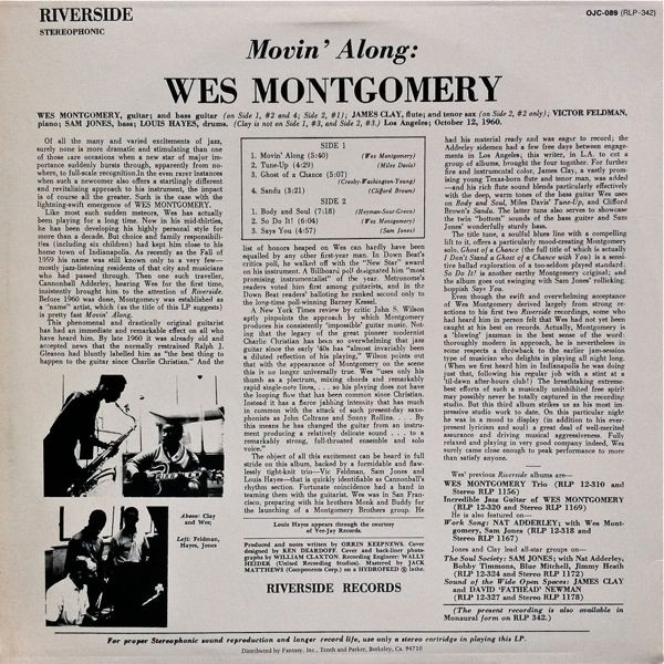 Wes Montgomery - Movin' Along, Jazz, Hard Bop, 1983 - Original Jazz Classics, Riverside Records, US, Vinyl 1x LP, Album, Reis