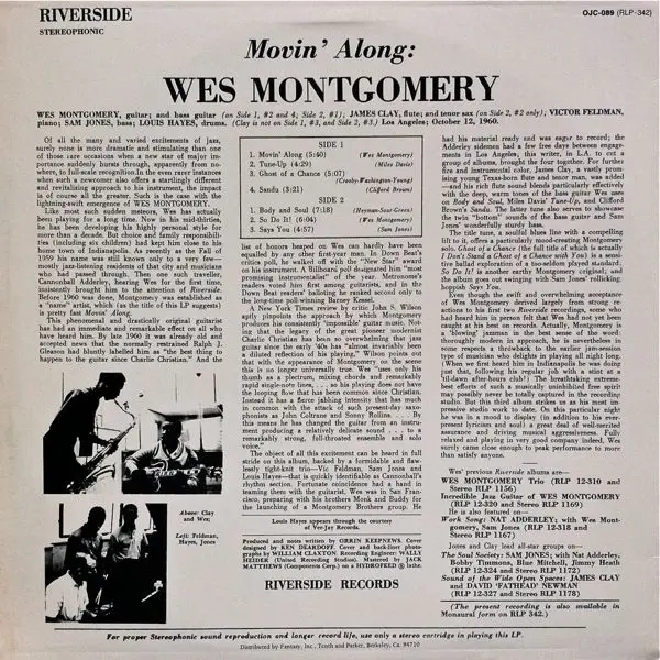 Wes Montgomery - Movin' Along, Jazz, Hard Bop, 1983 - Original Jazz Classics, Riverside Records, US, Vinyl 1x LP, Album, Reis