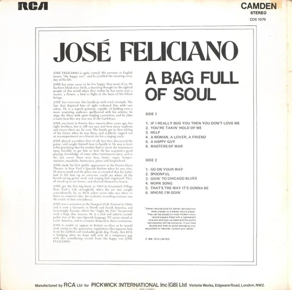 Album cover for A Bag Full Of Soul by José Feliciano