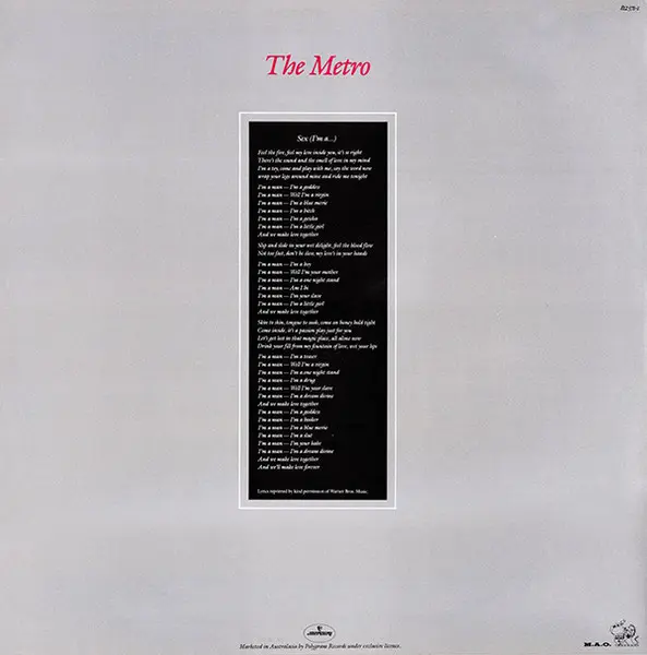 Berlin - Sex (I'm A...), Electronic, New Wave, Synth-pop, 1983 - M.A.O. Records, Mercury, Australasia, Vinyl 1x 12", 45 RPM