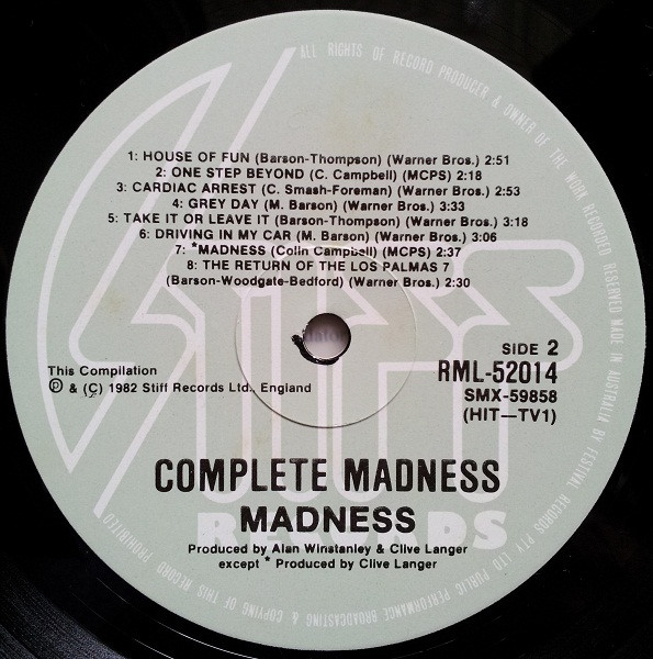 Madness - Complete Madness, Pop, Rock, Ska, 1982 - Stiff Records, Australia, Vinyl 1x LP, Compilation Gatefold