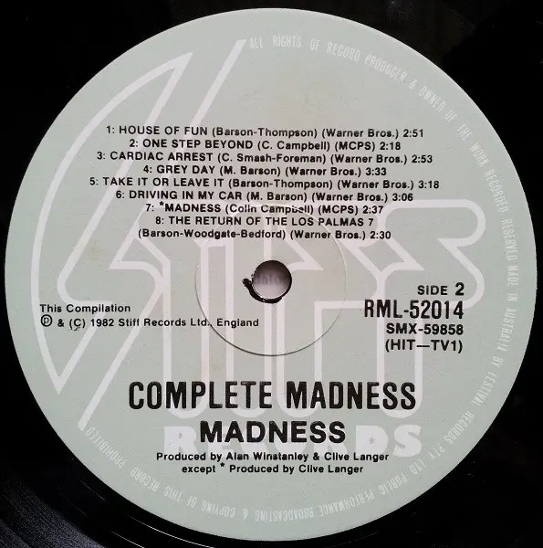 Madness - Complete Madness, Pop, Rock, Ska, 1982 - Stiff Records, Australia, Vinyl 1x LP, Compilation Gatefold