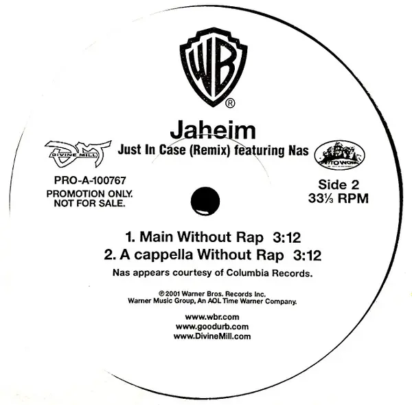 Jaheim Featuring Nas - Just In Case (Remix), Funk / Soul, Hip Hop, Contemporary R&B, 2001 - Warner Bros. Records, US, Vinyl 1