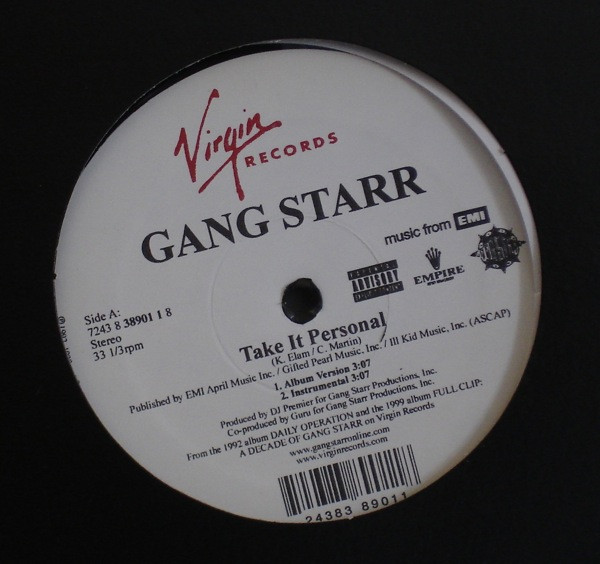 Gang Starr - Take It Personal / DWYCK, Hip Hop, 2004 - Virgin, US, Vinyl 1x 12", Reissue