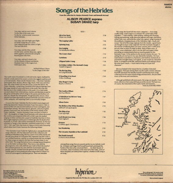 Alison Pearce, Susan Drake - Songs Of The Hebrides, Folk, World, & Country, Folk, 1981 - Hyperion, UK, Vinyl 1x LP, Stereo