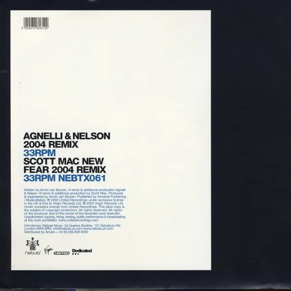 Armin van Buuren - Blue Fear 2004, Electronic, Trance, 2004 - Nebula, UK, Vinyl 1x 12", 33 ⅓ RPM