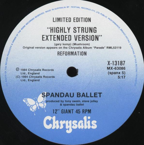 Spandau Ballet - Highly Re-Strung, Electronic, Pop, Downtempo, Synth-pop, 1984 - Chrysalis, Australia & New Zealand, Vinyl 1x