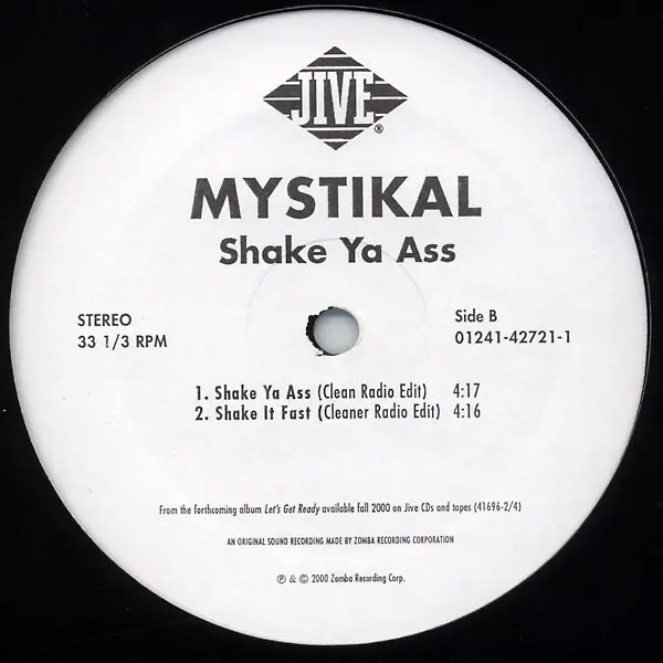 Mystikal - Shake Ya Ass, Hip Hop, 2000 - Jive, US, Vinyl 1x 12", 33 ⅓ RPM, Stereo