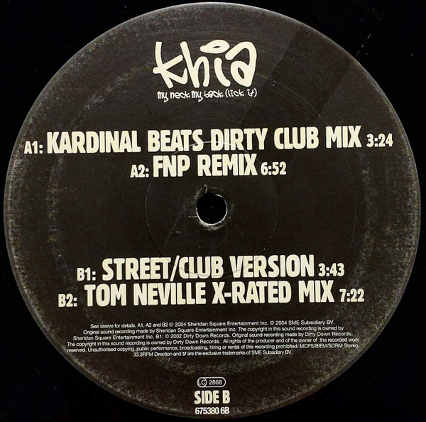 Khia - My Neck, My Back (Lick It), Electronic, Hip Hop, Hard House, House, Pop Rap, 2004 - Direction Records, UK, Vinyl 1x 12