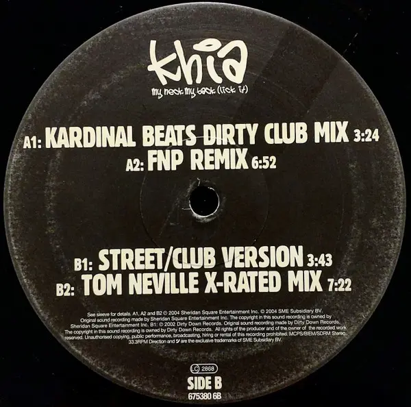 Khia - My Neck, My Back (Lick It), Electronic, Hip Hop, Hard House, House, Pop Rap, 2004 - Direction Records, UK, Vinyl 1x 12