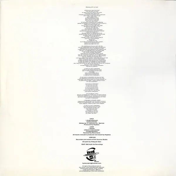 Pase Rock & L Universe - Messing With My Head, Hip Hop, 2001 - Hyde Out Productions, Japan, Vinyl 1x 12", 33 ⅓ RPM