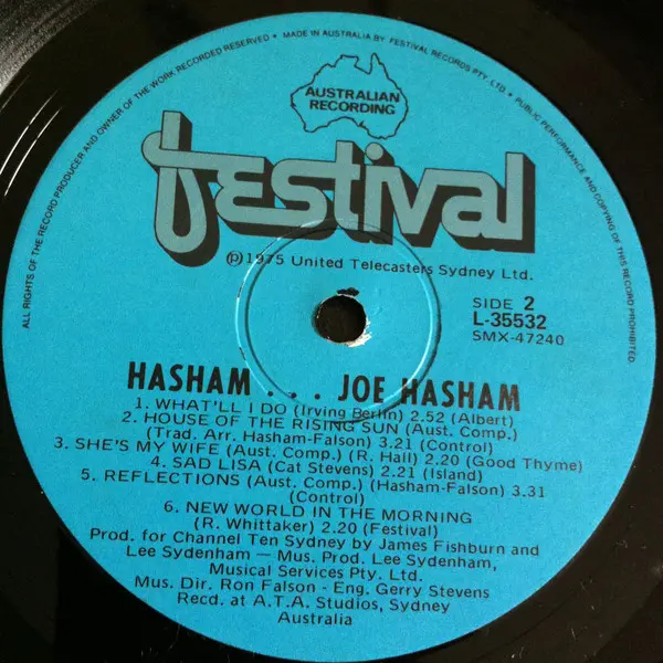 Joe Hasham - Hasham / New World, Folk, World, & Country, Rock, Folk Rock, 1975 - Festival Records, Australia, Vinyl 1x LP, Al