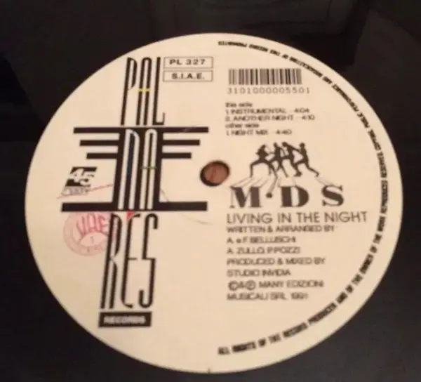 MDS (2) - Living In The Night, Electronic, Italo House, 1991 - Palmares Records, Italy, Vinyl 1x 12"