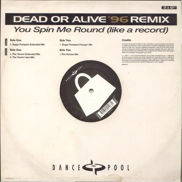 Dead Or Alive - You Spin Me Round (Like A Record) ('96 Remix), Electronic, Hard House, 1996 - Dance Pool, Australia, Vinyl 2x