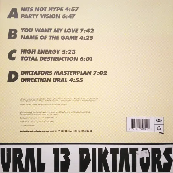 Ural 13 Diktators - Total Destruction, Electronic, Disco, Techno, 2000 - Forte Records, Germany, Vinyl 2x 12", Album, 33 ⅓ RP