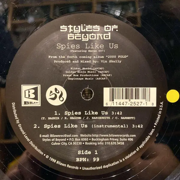 Styles Of Beyond - Spies Like Us / Styles Of Beyond, Hip Hop, 1998 - Bilawn Records, US, Vinyl 1x 12", 33 ⅓ RPM