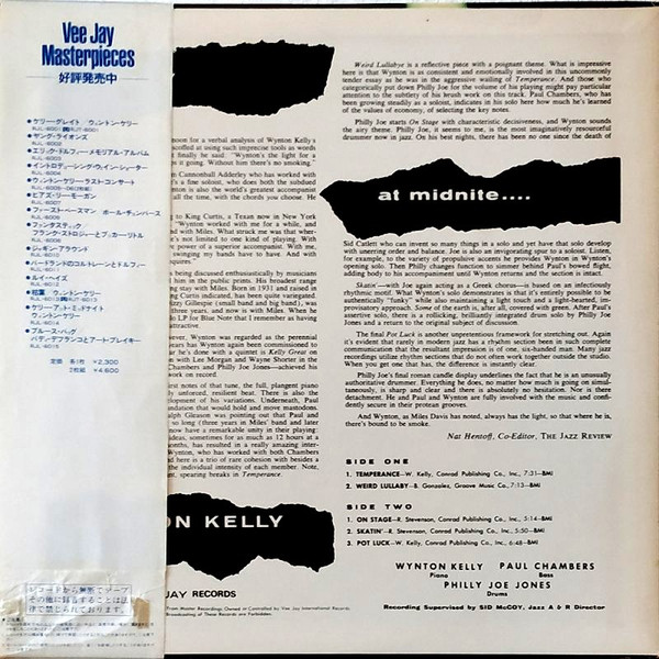 Wynton Kelly - Kelly At Midnite, Jazz, Cool Jazz, 1981 - Vee Jay Records, Japan, Vinyl 1x LP, Album, Reissue, Stereo