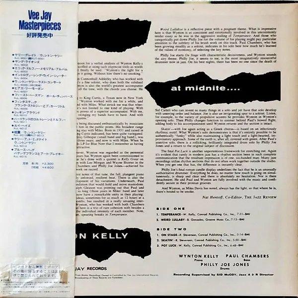 Wynton Kelly - Kelly At Midnite, Jazz, Cool Jazz, 1981 - Vee Jay Records, Japan, Vinyl 1x LP, Album, Reissue, Stereo