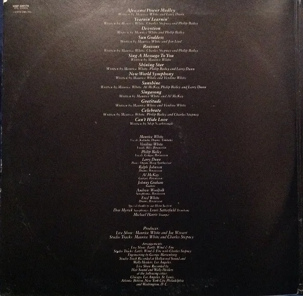 Album cover for Gratitude by Earth, Wind & Fire