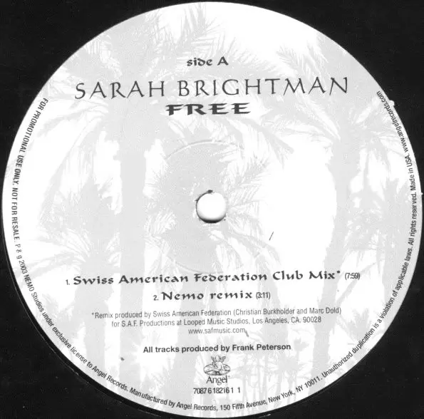 Sarah Brightman - Free - 2003 - Euro House, Progressive House - Angel Records - Vinyl 1x 12", Promo