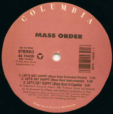 Mass Order - Let's Get Happy - 1992 - Garage House, House - Columbia - Vinyl 1x 12", 33 ⅓ RPM