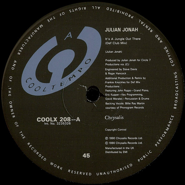 Julian Jonah - It's A Jungle Out There - 1990 - House - Cooltempo - Vinyl 1x 12", 45 RPM