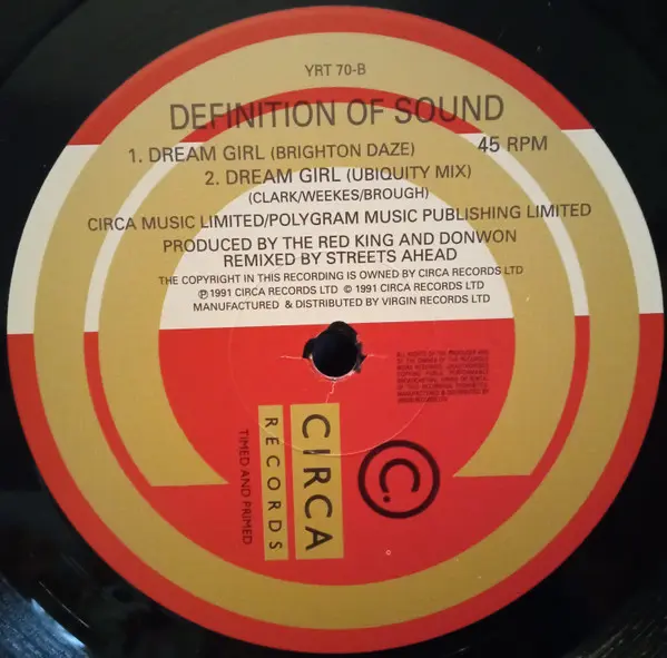 Definition Of Sound - Dream Girl, Electronic, Hip Hop, Dub, House, 1991 - Circa, UK, Vinyl 1x 12", 45 RPM, Single