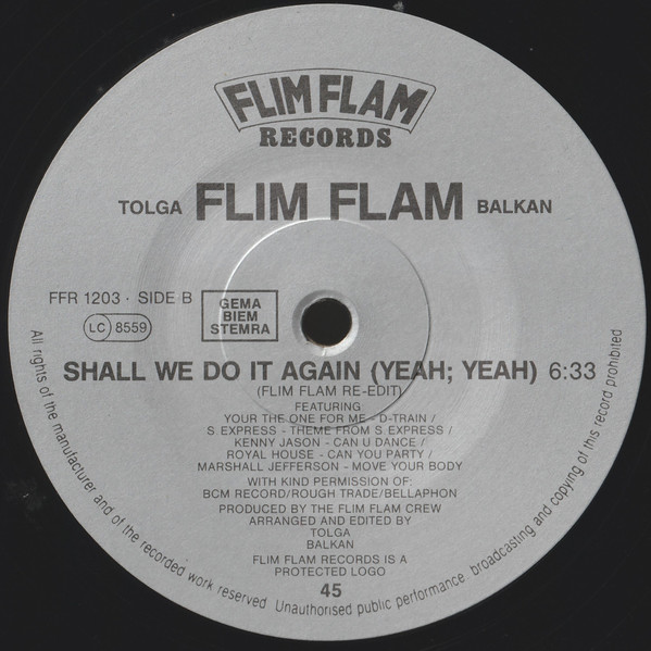Flim Flam - Shall We Do It Again (DMC Remix), Electronic, Acid House, House, 1989 - Flim Flam Records, Europe, Vinyl 1x 12", 