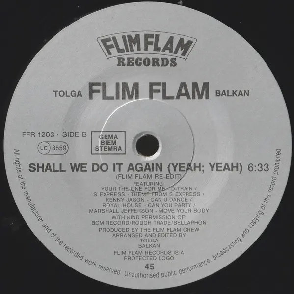 Flim Flam - Shall We Do It Again (DMC Remix), Electronic, Acid House, House, 1989 - Flim Flam Records, Europe, Vinyl 1x 12", 