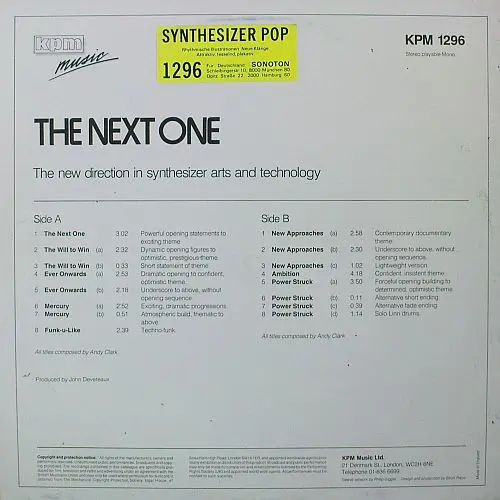 Andy Clark (13) - The Next One, Electronic, Experimental, Synth-pop, 1983 - KPM Music, UK, Vinyl 1x LP