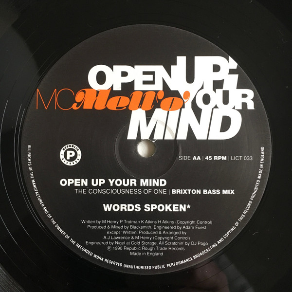 MC Mell'O' - Open Up Your Mind, Hip Hop, Conscious, Jazzy Hip-Hop, 1990 - Republic Records (2), UK, Vinyl 1x 12", 45 RPM